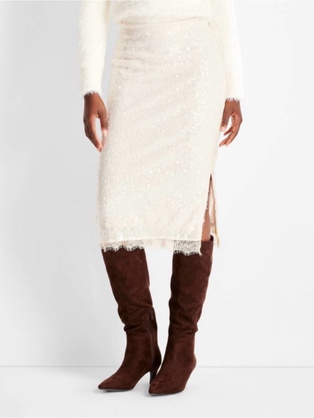 Champagne Sequin Lace-Hem Midi Skirt by Future Collection 🎯 Target L - Picture 8 of 8